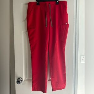 Figs Women's Straight-Leg Scrub Pants in Red with Gray Drawstring